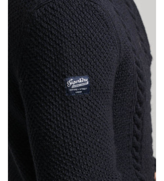 Superdry Pulver de malha entranada com meio fecho de correr Vintage Jacob navy