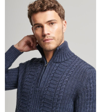 Superdry Pull en tricot tress demi-zip Vintage Jacob navy