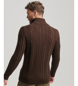 Superdry Braided knitted jumper with half zip Vintage Jacob brown