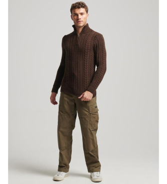 Superdry Braided knitted jumper with half zip Vintage Jacob brown