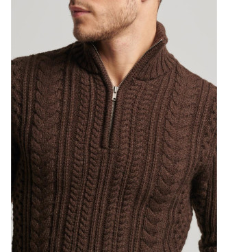 Superdry Braided knitted jumper with half zip Vintage Jacob brown