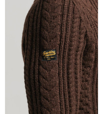 Superdry Braided knitted jumper with half zip Vintage Jacob brown