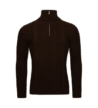 Superdry Braided knitted jumper with half zip Vintage Jacob brown