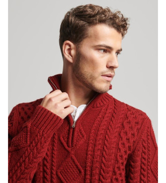 Superdry Pull tress en tricot avec demi-fermeture clair Vintage Jacob rouge