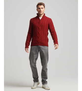 Superdry Pull tress en tricot avec demi-fermeture clair Vintage Jacob rouge