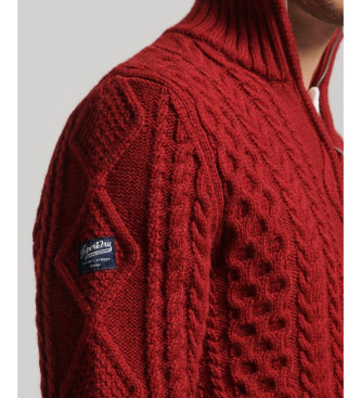 Superdry Pull tress en tricot avec demi-fermeture clair Vintage Jacob rouge