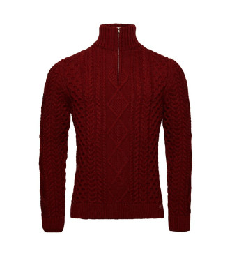 Superdry Pull tress en tricot avec demi-fermeture clair Vintage Jacob rouge