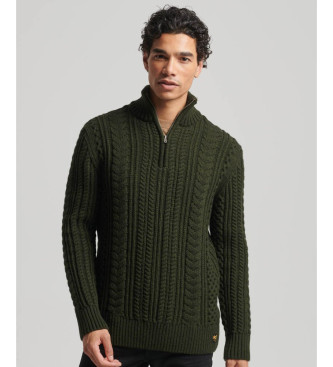 Superdry Pull en tricot tress demi-zip Vintage Jacob green