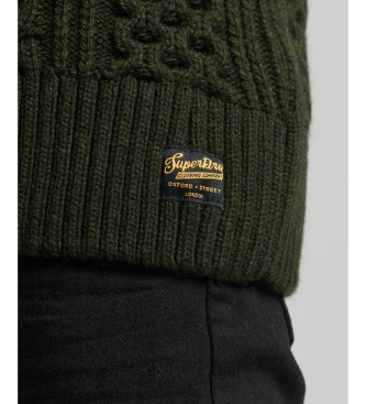 Superdry Pull en tricot tress demi-zip Vintage Jacob green