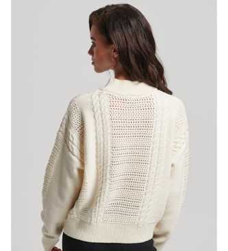 Superdry Pull en maille  col rond, maille blanche, cru