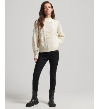 Superdry Pull en maille  col rond, maille blanche, cru