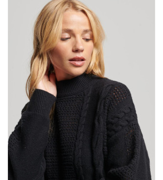 Superdry Knitted pullover with round neck, black