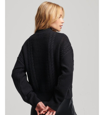 Superdry Strickpullover mit Rundhalsausschnitt, schwarz