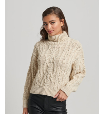 Superdry Pull en tricot tress avec col polo beige