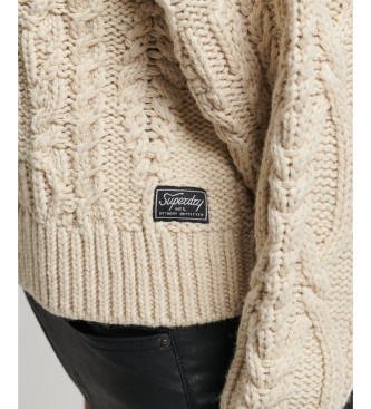 Superdry Pull en tricot tress avec col polo beige