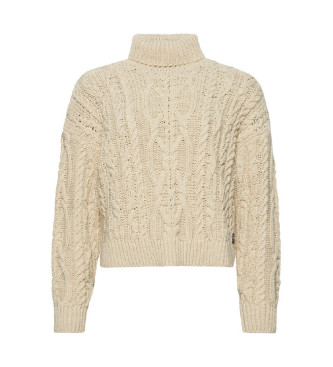 Superdry Pull en tricot tress avec col polo beige