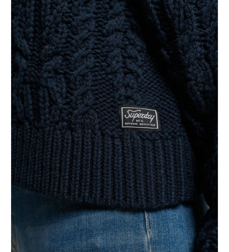 Superdry Stickad trja med polokrage i marinbl frg