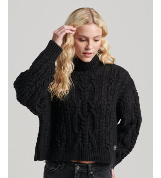 Superdry Pull en tricot tress avec col polo noir