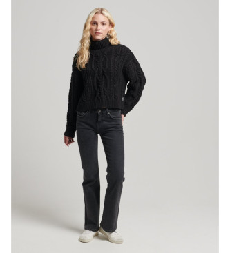 Superdry Pull en tricot tress avec col polo noir