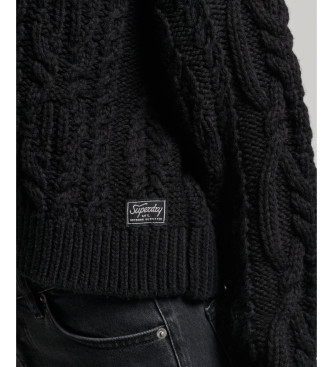 Superdry Pull en tricot tress avec col polo noir