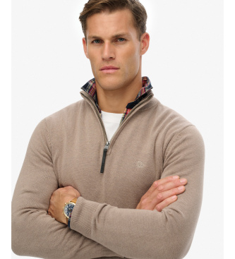 Superdry Maglia essenziale con mezza zip marrone