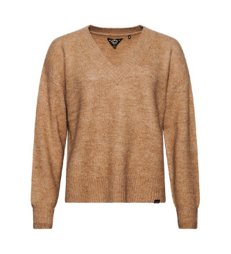 Superdry Pull  col en V beige extra large