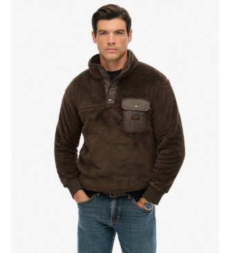 Superdry Polar z wysokim włosiem Half Zip brązowy