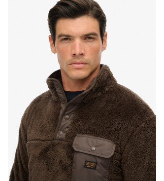 Superdry Polar z wysokim włosiem Half Zip brązowy