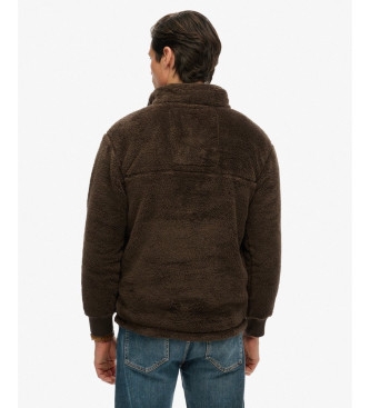 Superdry Polar z wysokim włosiem Half Zip brązowy