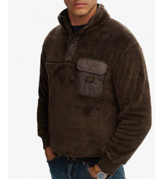 Superdry Polar z wysokim włosiem Half Zip brązowy