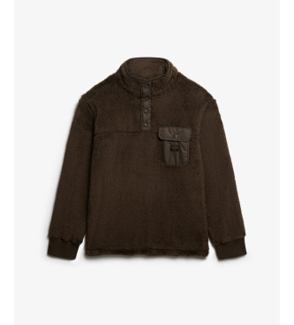 Superdry Polar z wysokim włosiem Half Zip brązowy
