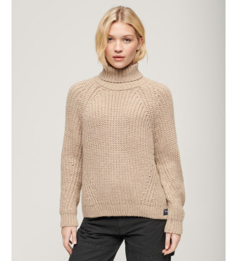 Superdry Ls stickad pullover med omvnd krage beige