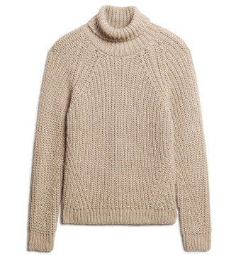 Superdry Ls stickad pullover med omvnd krage beige