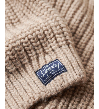 Superdry Ls stickad pullover med omvnd krage beige