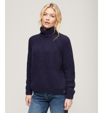 Superdry Locker gestrickter Pullover mit Navy-Rollkragen