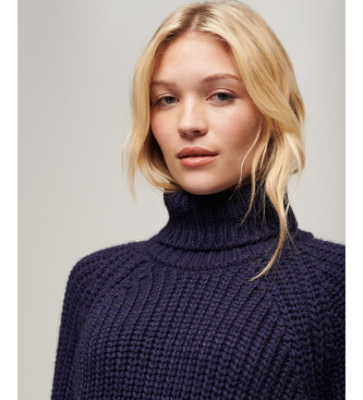 Superdry Loose Knitted Knitted Pullover With Navy Turtleneck