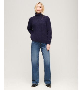 Superdry Loose Knitted Knitted Pullover With Navy Turtleneck