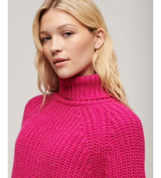 Superdry Locker gestrickter Pullover mit Umlegekragen rosa