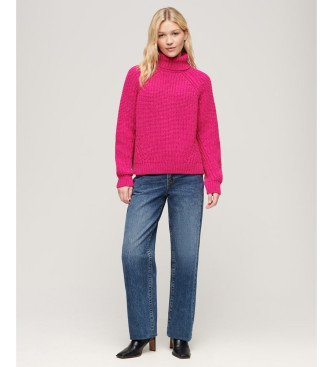 Superdry Locker gestrickter Pullover mit Umlegekragen rosa