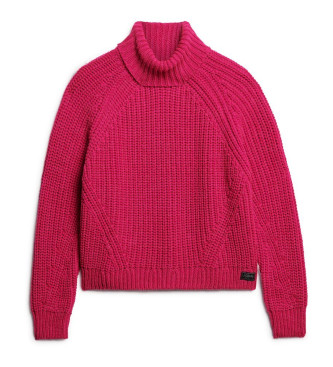 Superdry Locker gestrickter Pullover mit Umlegekragen rosa