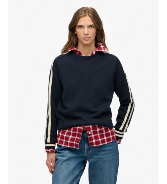 Superdry Avslappnad randig stickad trja marinbl