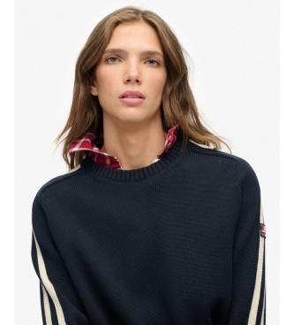 Superdry Avslappnad randig stickad trja marinbl