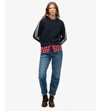 Superdry Avslappnad randig stickad trja marinbl