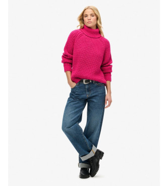 Superdry Slouchy Stitch Roll pulover roza