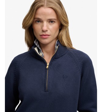 Superdry Classic-Pullover mit halbem Verschluss in Marineblau