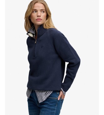 Superdry Classic-Pullover mit halbem Verschluss in Marineblau