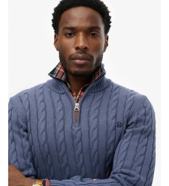 Superdry Jersey con media cremallera Cotton Classic Cable azul