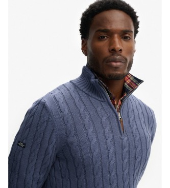 Superdry Jersey con media cremallera Cotton Classic Cable azul