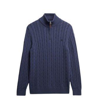 Superdry Jersey con media cremallera Cotton Classic Cable azul