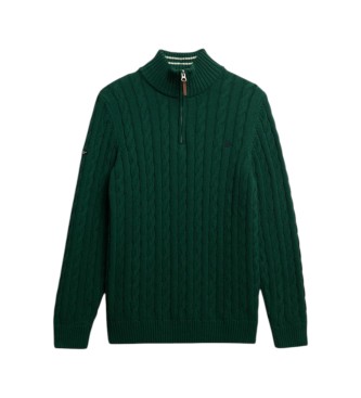 Superdry Jersey con media cremallera Cotton Classic Cable verde